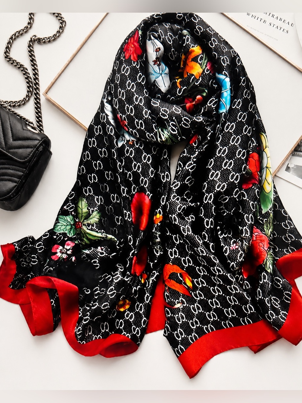 Silky Graphic Floral Fashion Scarf
